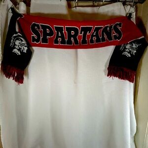 Spartan scarf, red black white colors with fringe Michigan State Spartan scarf